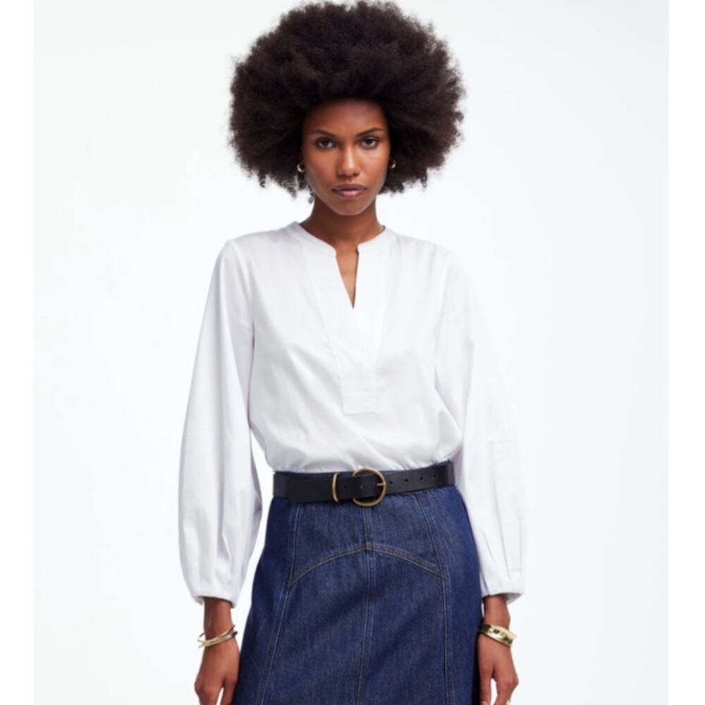 Madewell V-Neck Long Sleeve Top WMNS XL White Romantic Sleeve Pullover Stretchy